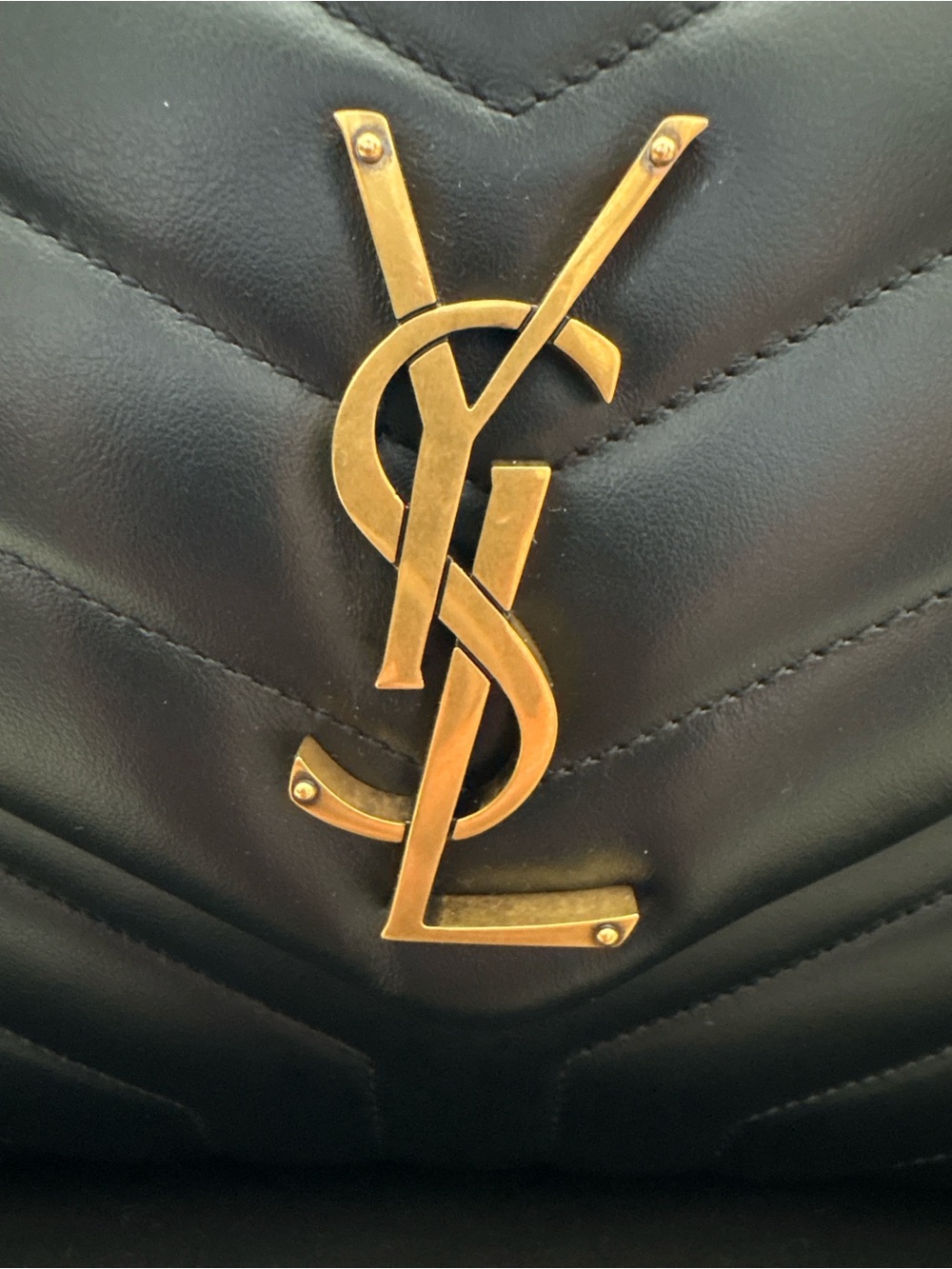 Saint Laurent Black Quilted Chevron Leather Shoulder Bag with Gold YSL Logo - Picture 8 of 15